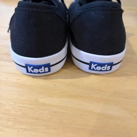 Women’s Keds Black Canvas Sneakers White Soles Black Stripe, Black Laces NWOT - Picture 4 of 6